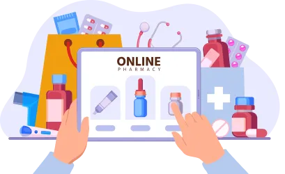 Medical laboratory illustration showing diagnostic testing and healthcare lab services